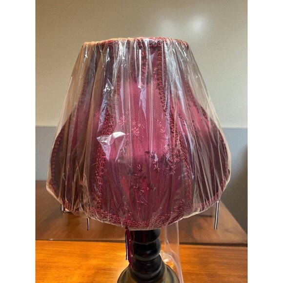 Vintage Bell Shape Burgundy Floral Fabric Lamp Shade With Fringe New - Picture 1 of 8